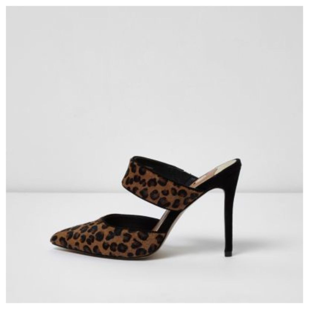 River Island Womens Brown leopard print strap court shoes