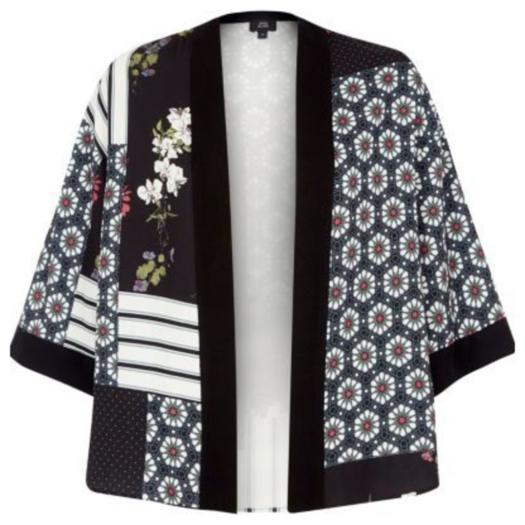 River Island Womens Black panel tile print cropped kimono