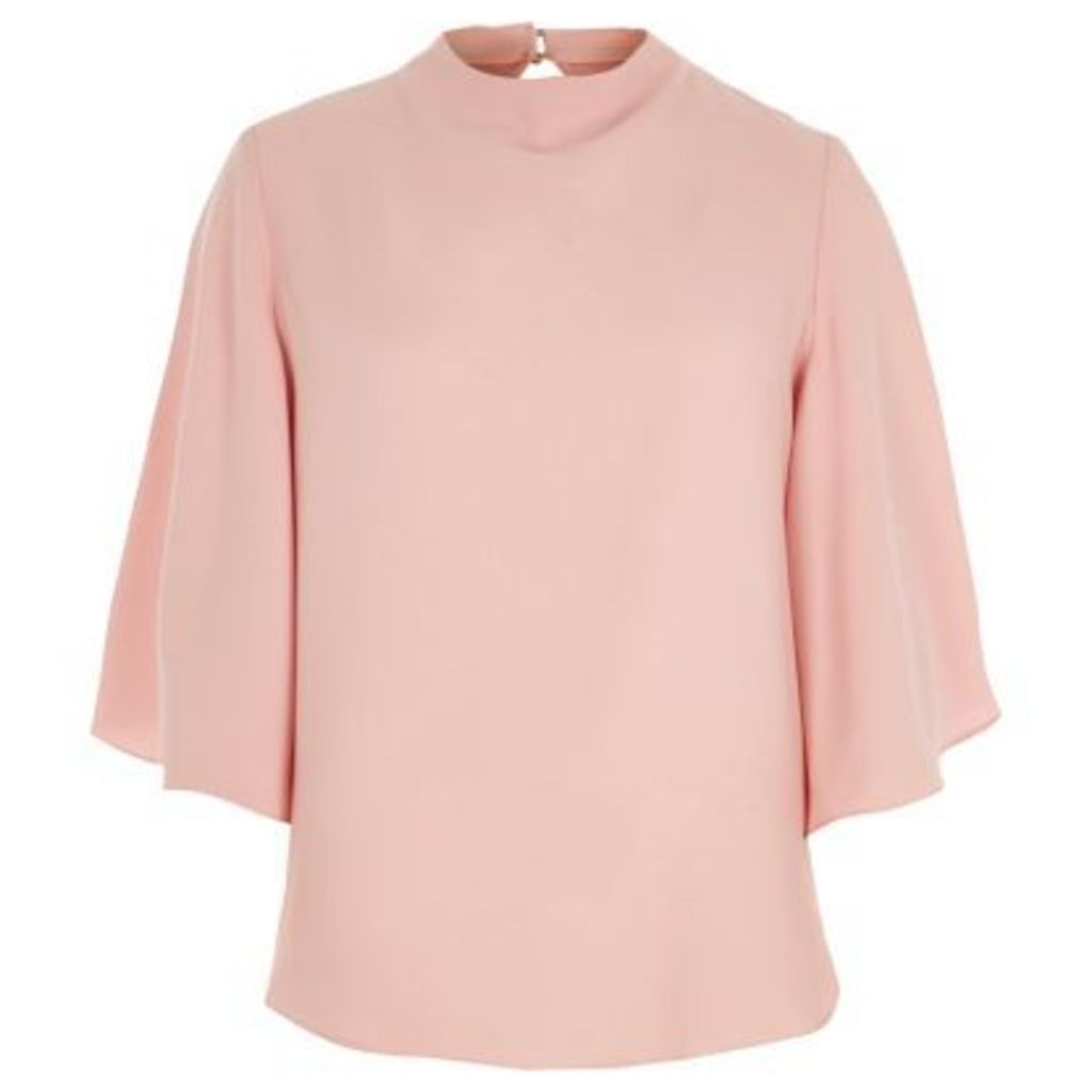 River Island Womens Pink flared sleeve high neck top