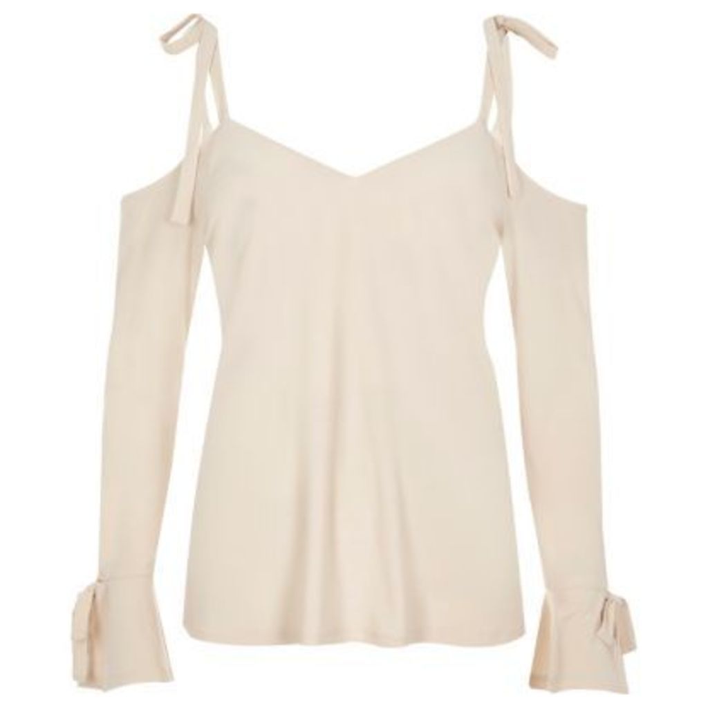 River Island Womens Cream tied cold shoulder top