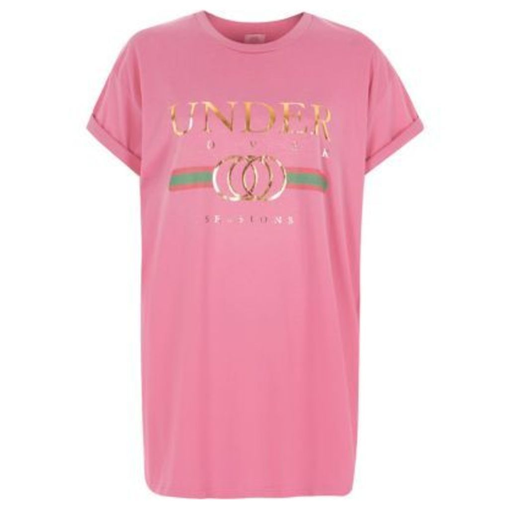 River Island Womens Pink 'undercover' metallic print T-shirt