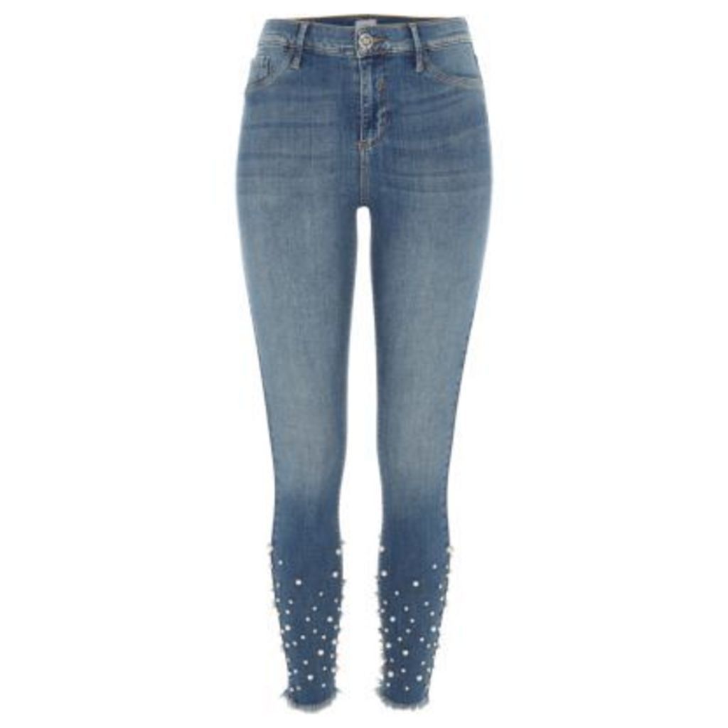 River Island Womens Mid authentic Blue Molly embellished jeggings