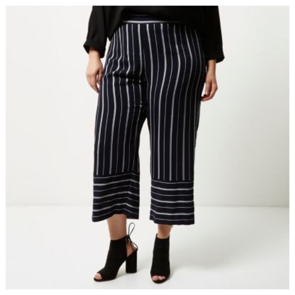 River Island Womens Plus Navy mixed stripe cropped trousers