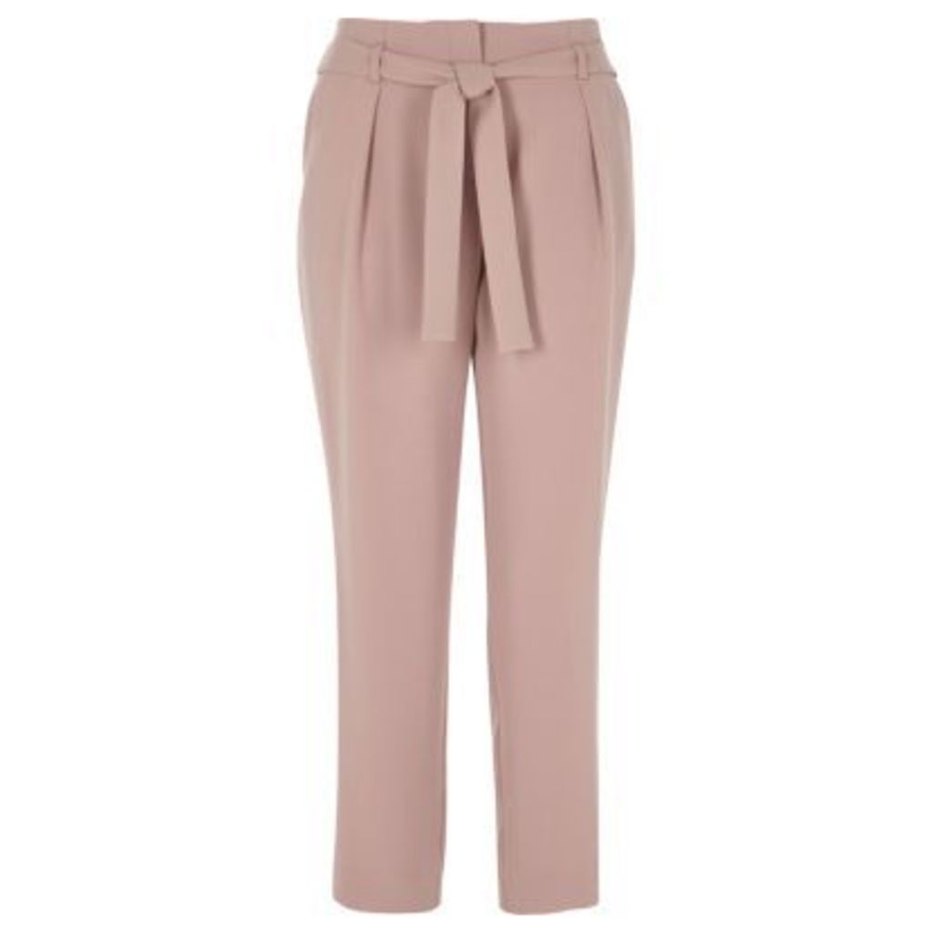 River Island Womens Pink tie waist tapered trousers