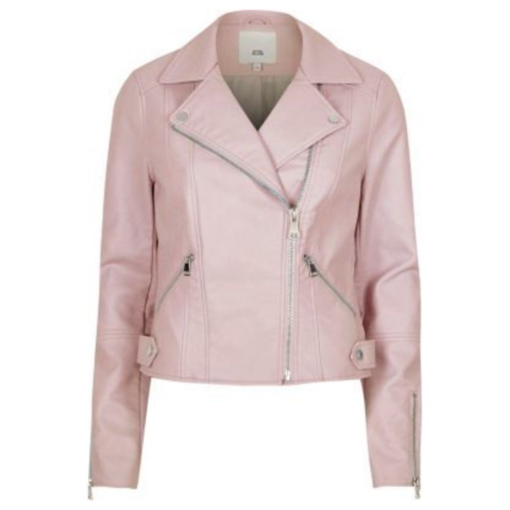 River Island Womens Light Pink faux leather biker jacket