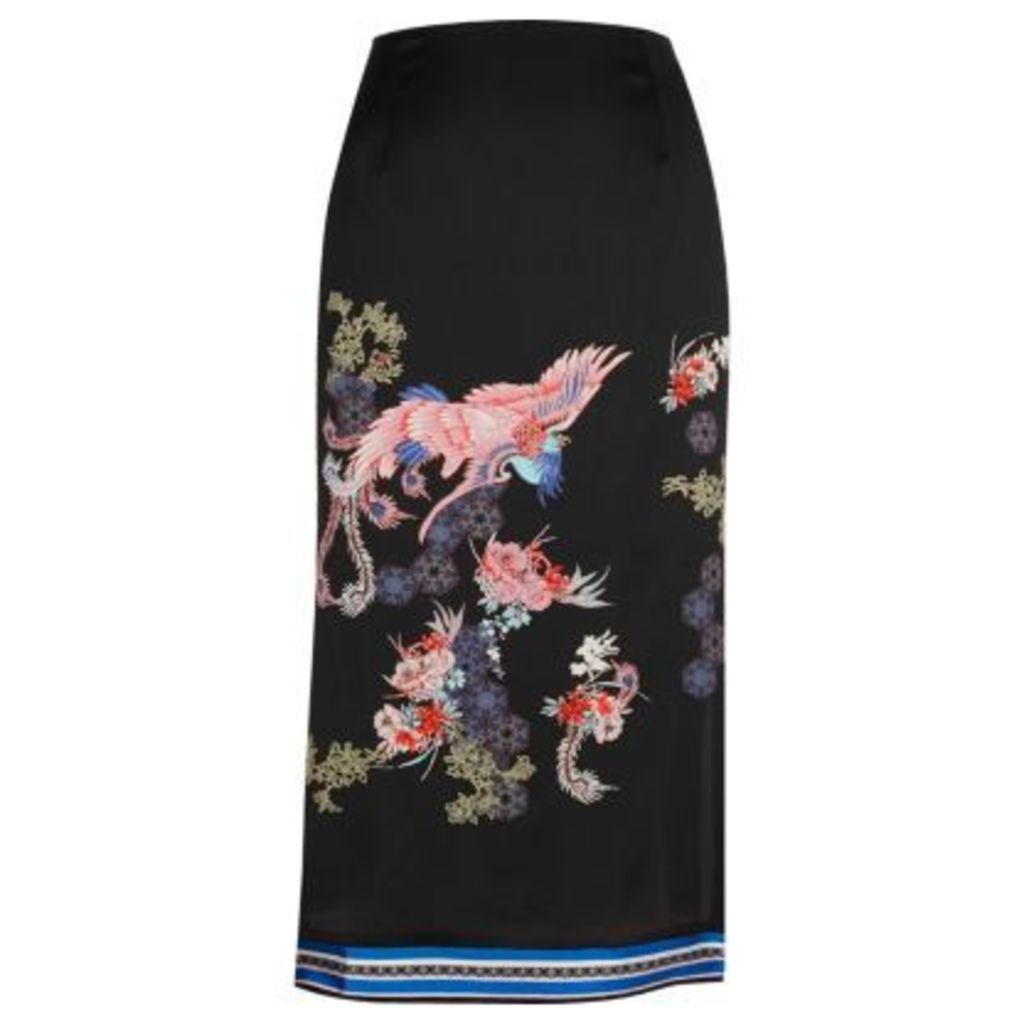 River Island Womens Black oriental print midi skirt