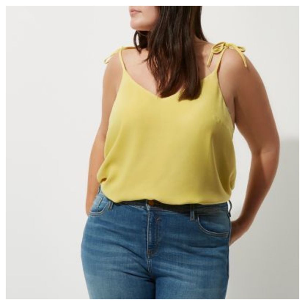 River Island Womens Plus Yellow bow shoulder cami top