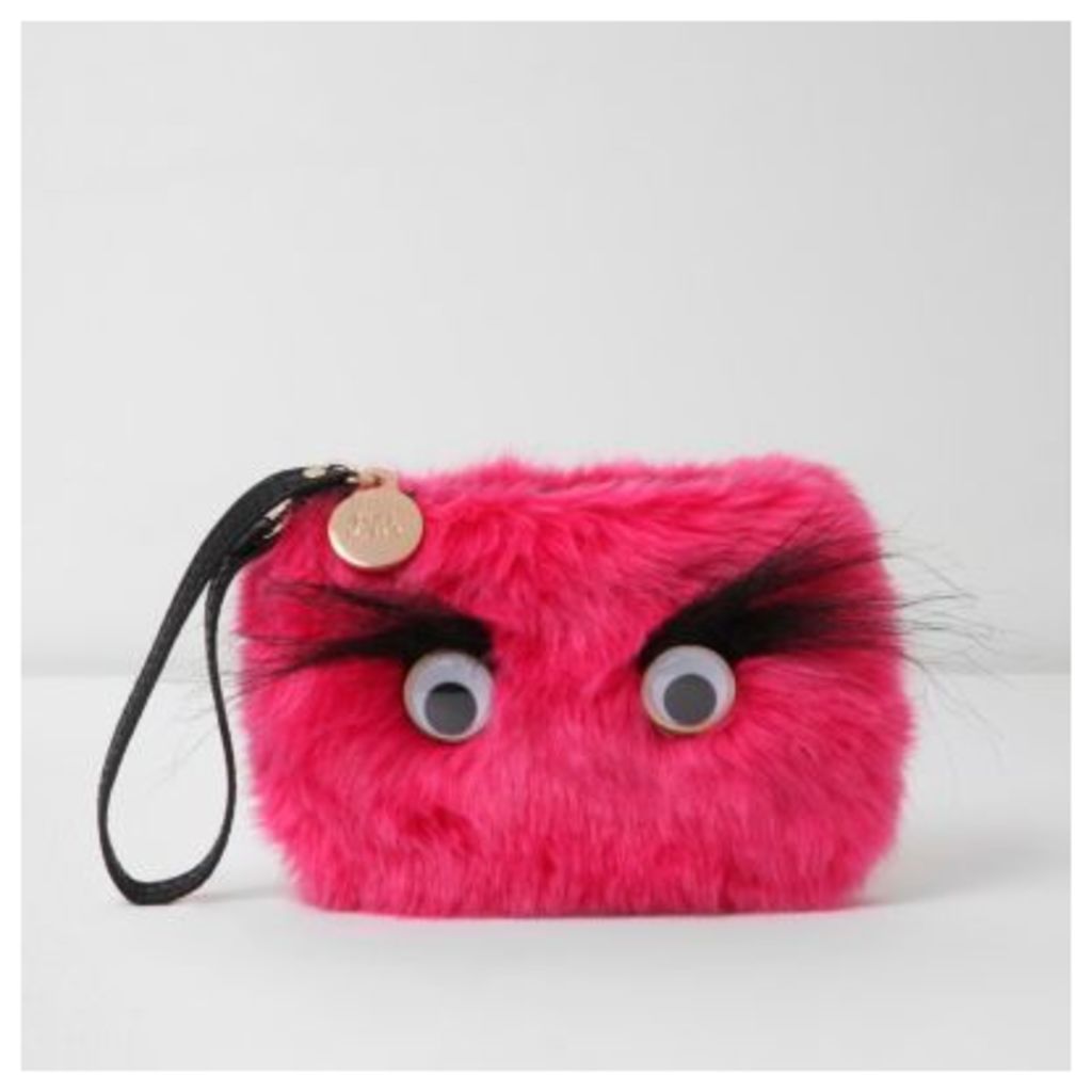 River Island Womens Pink faux fur googly eye pouch