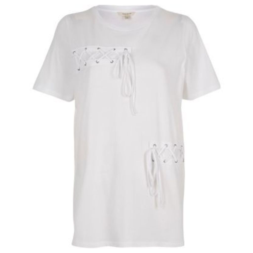 River Island Womens White lace-up front boyfriend T-shirt
