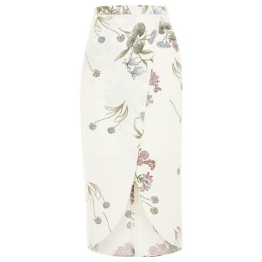 River Island Womens Cream floral print wrap midi skirt