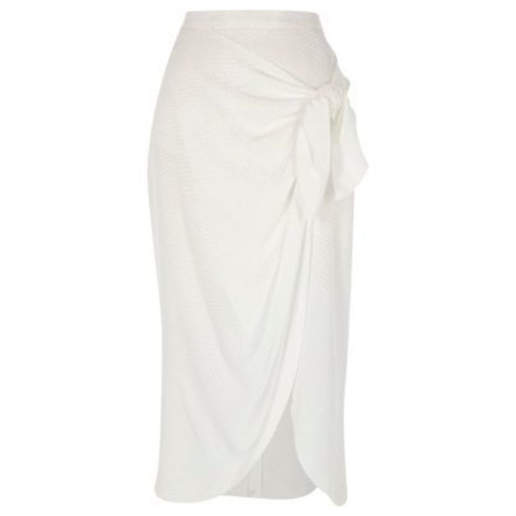 River Island Womens White wrap front tie side midi skirt