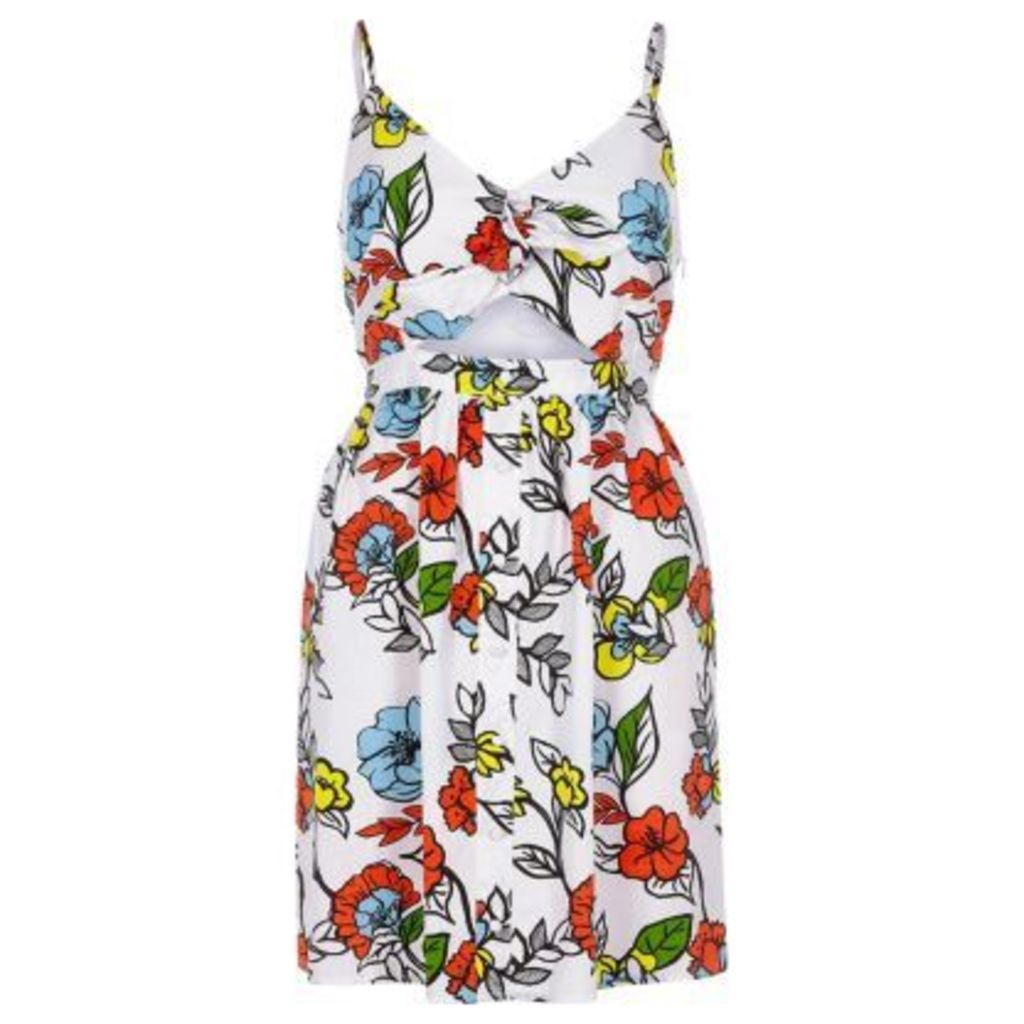 River Island Womens White floral cut out knot front cami dress