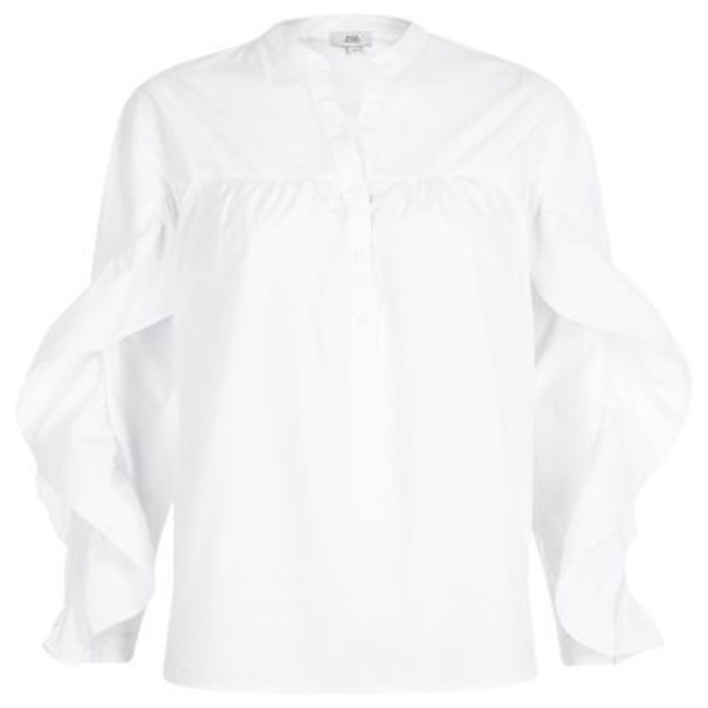 River Island Womens White frill sleeve shirt