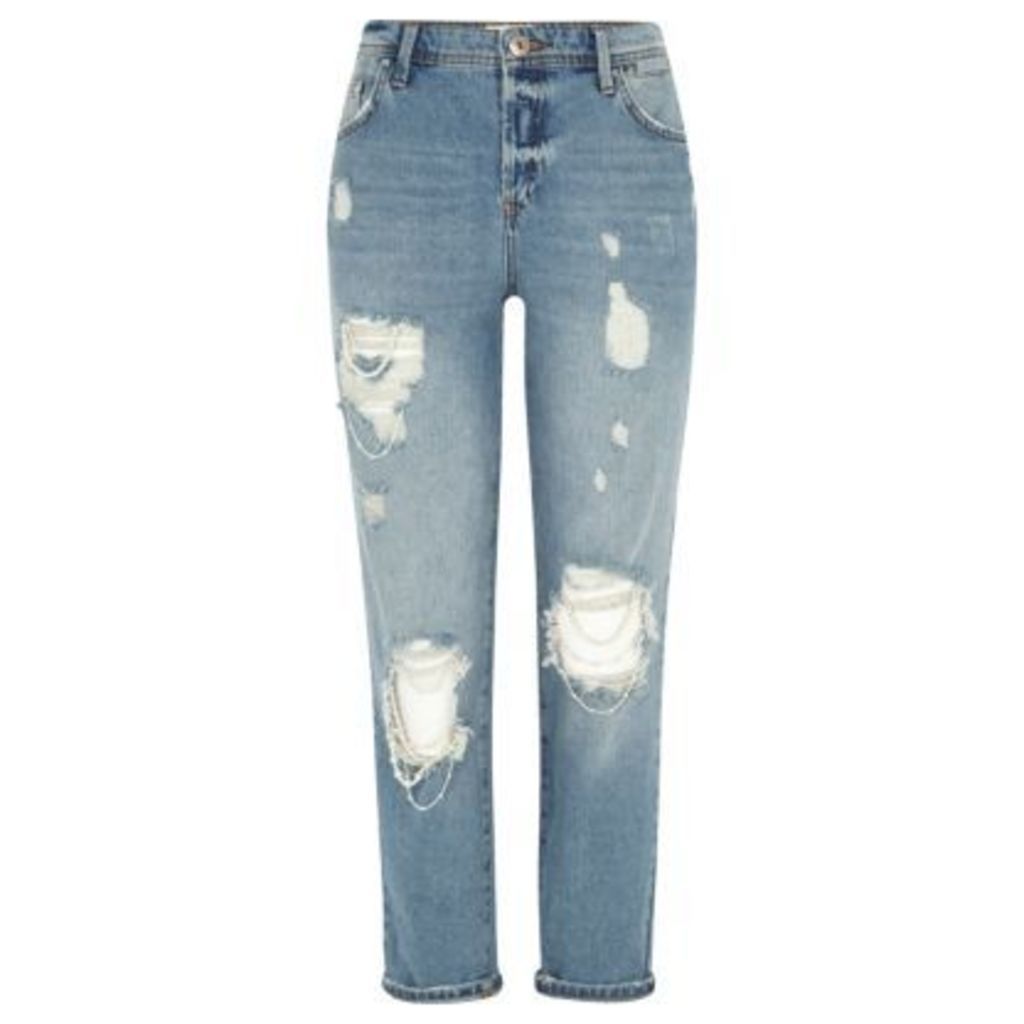 River Island Womens Blue authentic wash ripped boyfriend jeans
