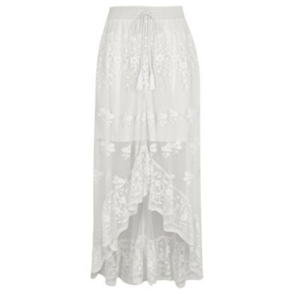 River Island Womens White mesh asymmetric high-low hem maxi skirt