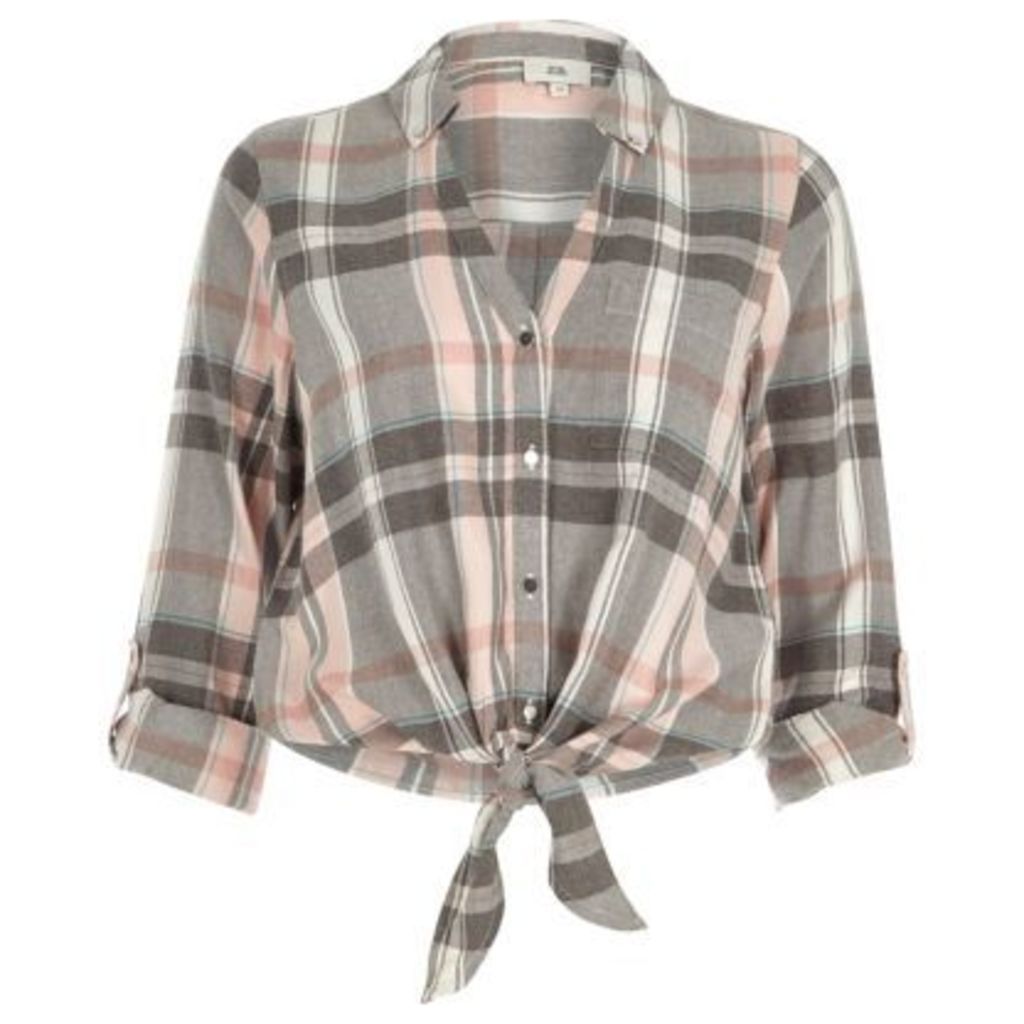 River Island Womens Pink check tie knot front shirt