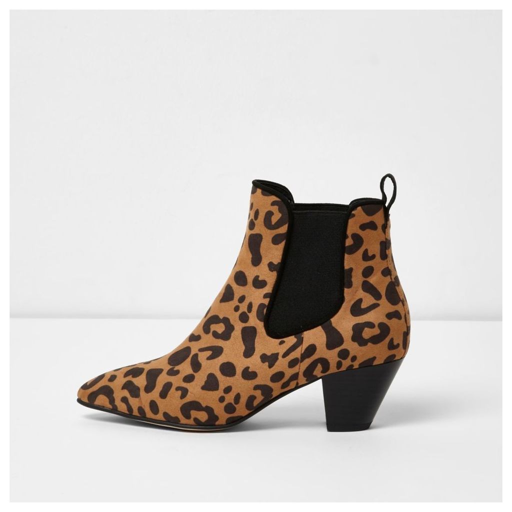 River Island Womens Beige leopard print western ankle boots