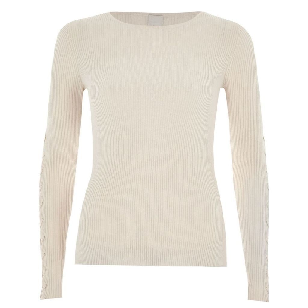 River Island Womens Cream ribbed lace-up sleeve jumper