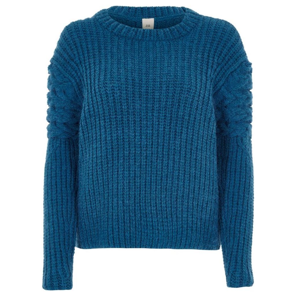 River Island Womens Blue chunky cable knit sleeve jumper