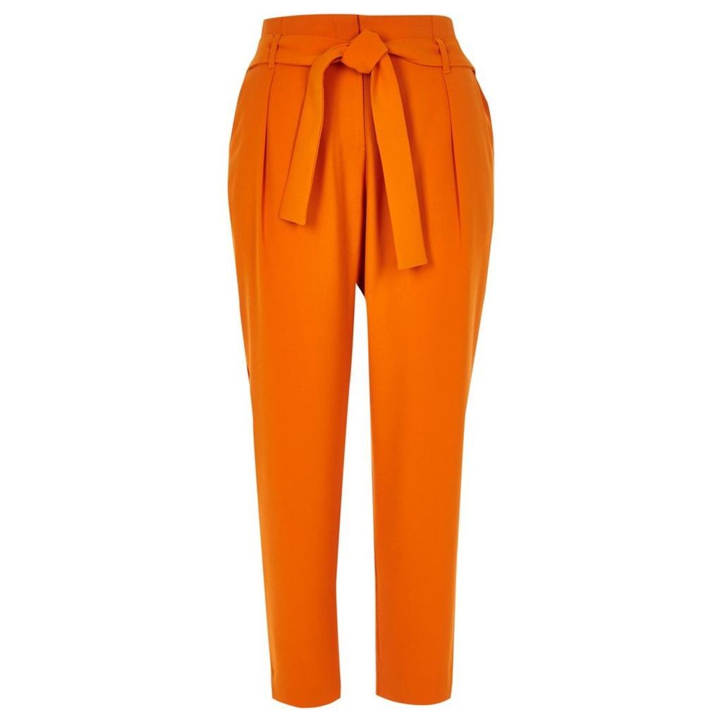 Womens Petite Orange tie waist tapered leg trousers