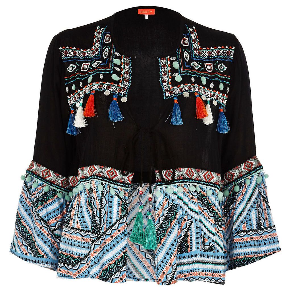 Womens Black embellished aztec beach kaftan jacket
