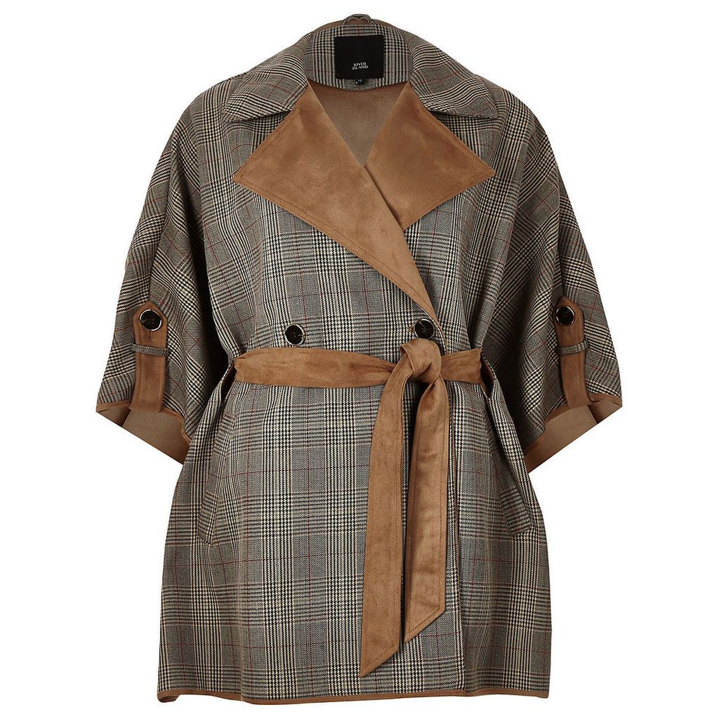Womens Brown check robe cape jacket