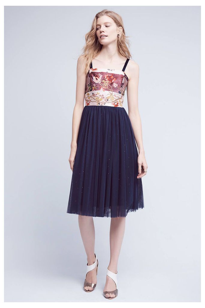 Crowned Crane Tulle Dress, Navy