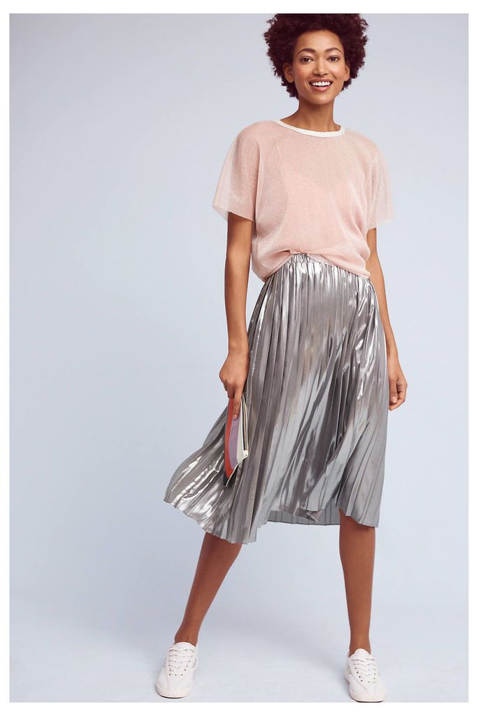 Levina Pleated Midi Skirt, Silver