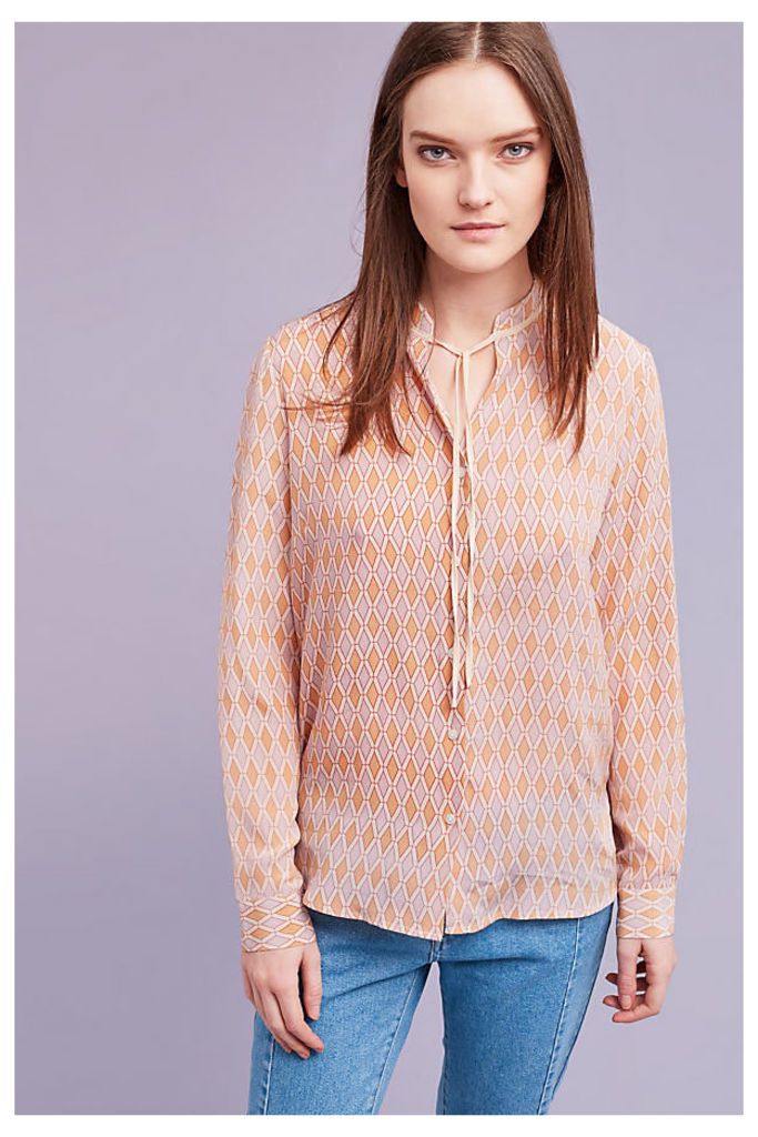 Marcella Geo-Print Silk Shirt, Pink - Pink, Size Uk 10