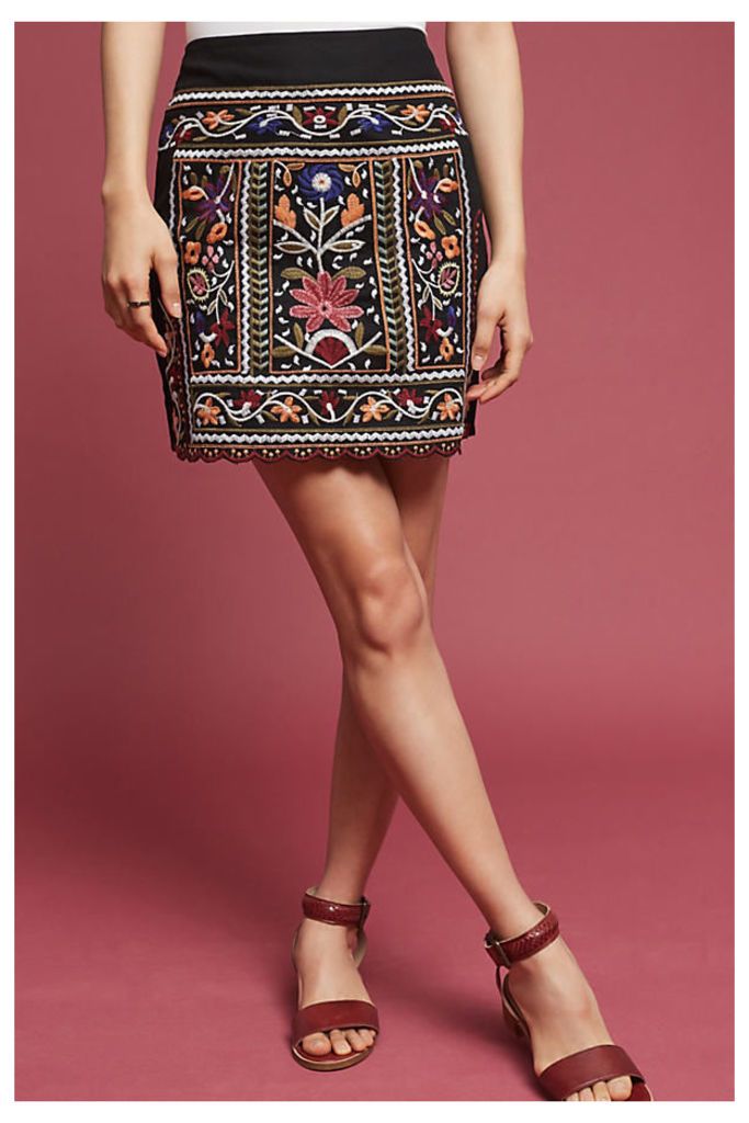 Tayla Embroidered Mini Skirt, Black - Black Motif, Size S