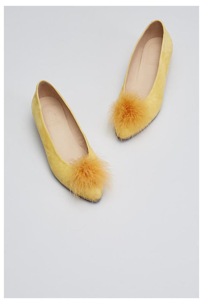 Kara Feather Pom Heels - Yellow, Size 41