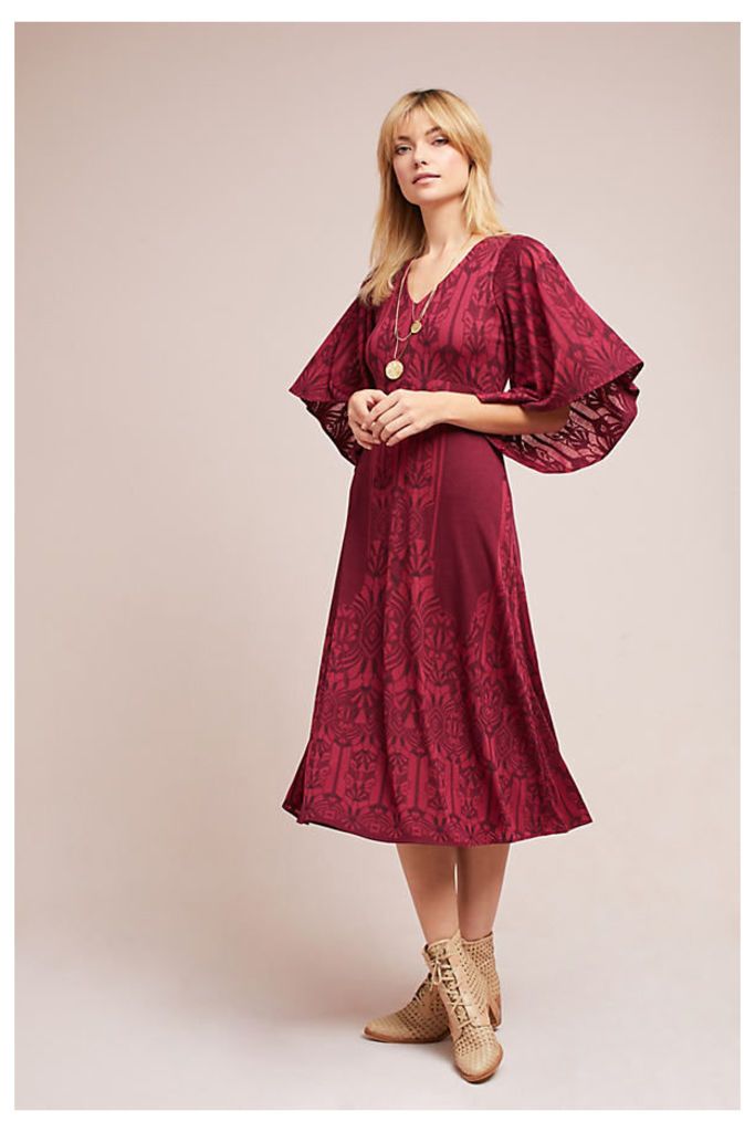 Isolde Jersey Bell Sleeve Dress - Raspberry, Size S