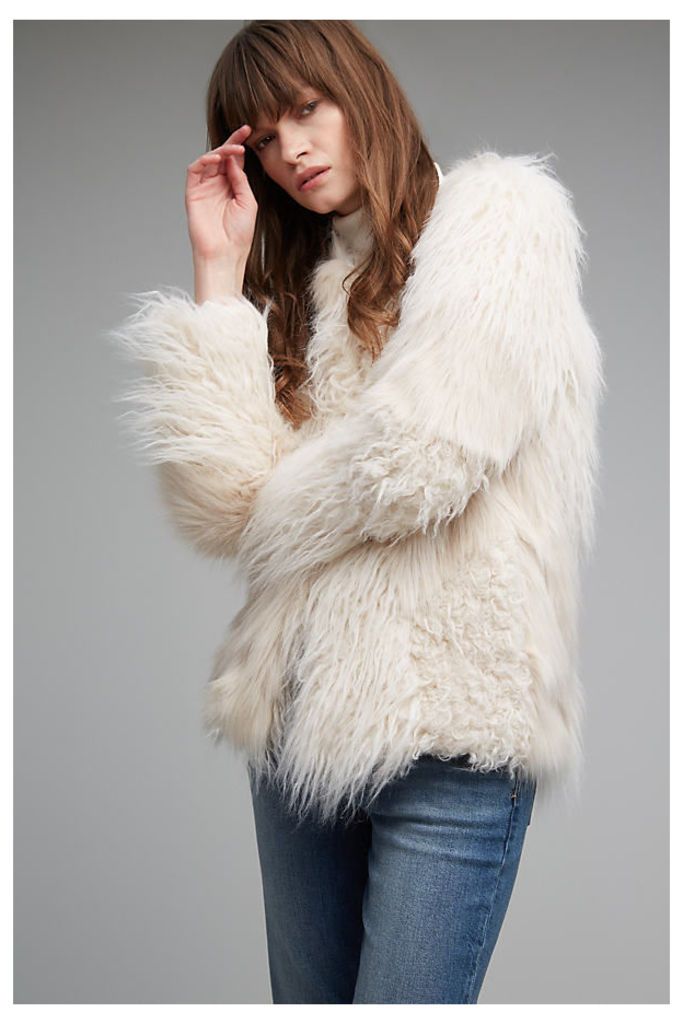 Amal Faux Fur Coat, Ivory - Ivory, Size Uk12