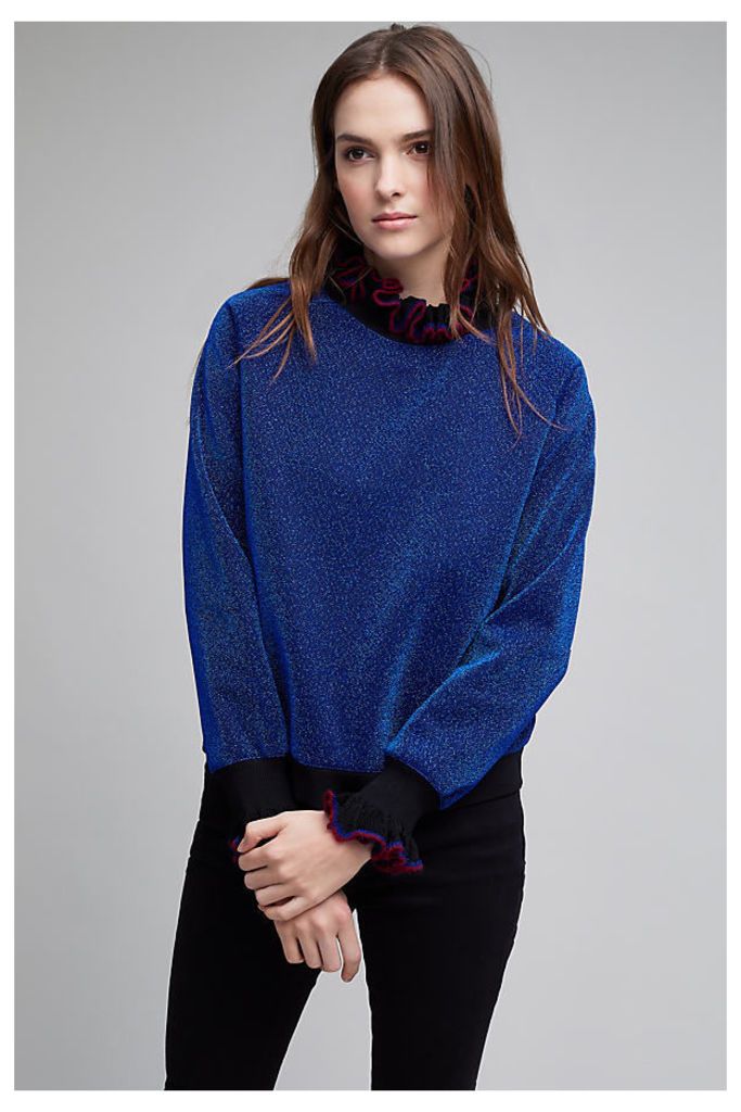 Lurex Ruffle Sweatshirt - Blue, Size Uk 8