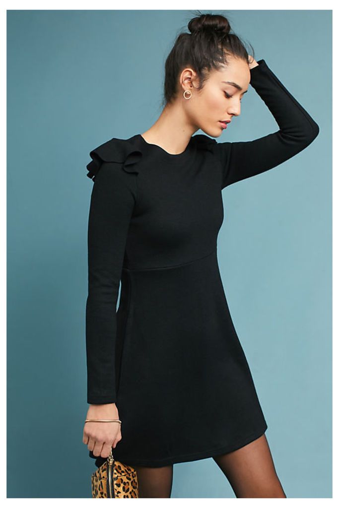 Ruffled Knit Dress - Black, Size L