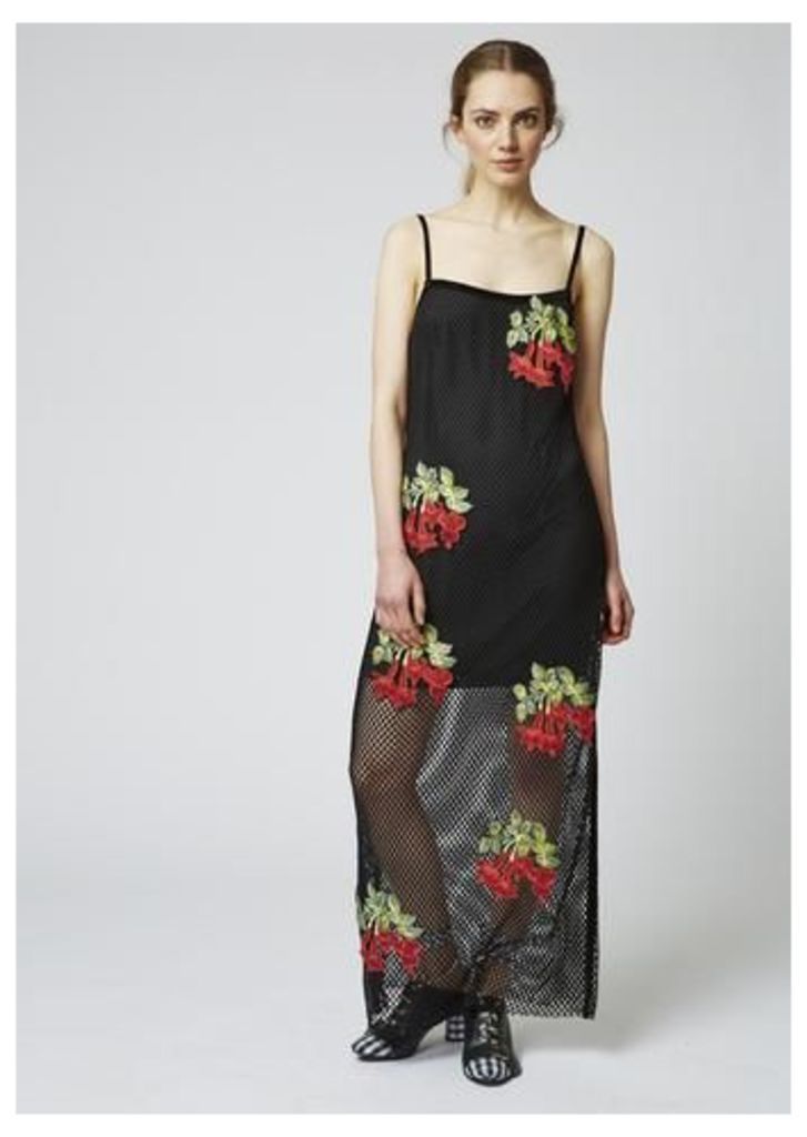 Mesh Maxi Dress With Floral Patches