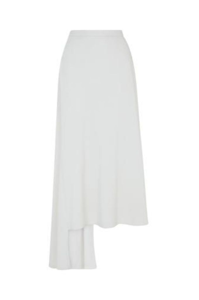 Merino Wool White Asymmetric Skirt
