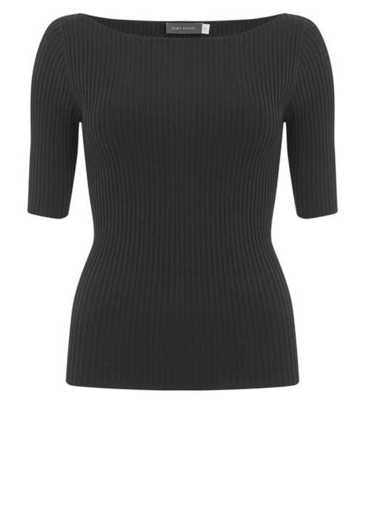 Black Ribbed Knitted Tee