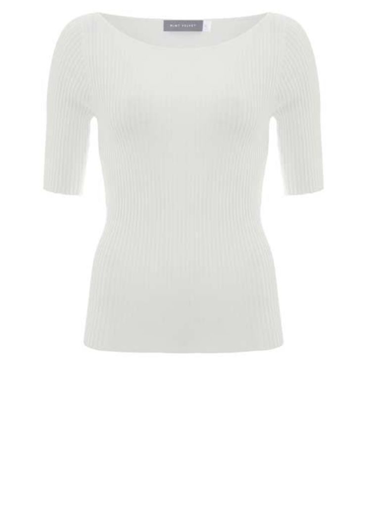 Ivory Ribbed Knitted Tee