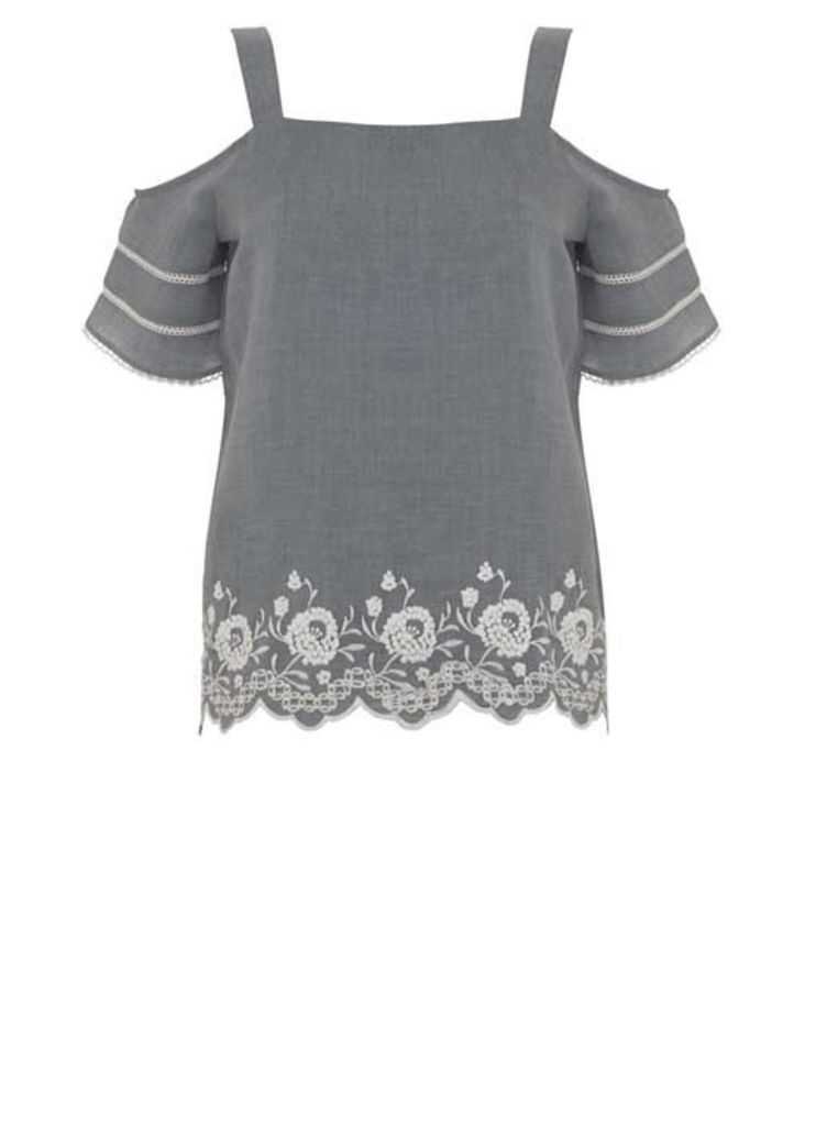 Chambray Embroidered Top