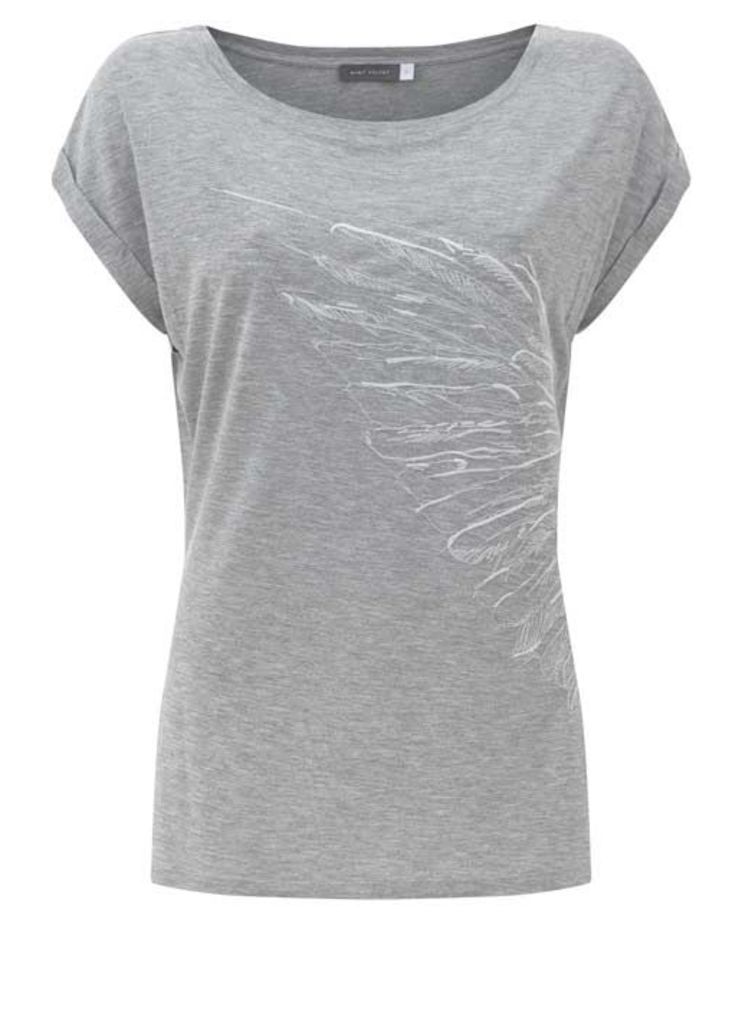 Silver Grey Embroidered Wing Tee