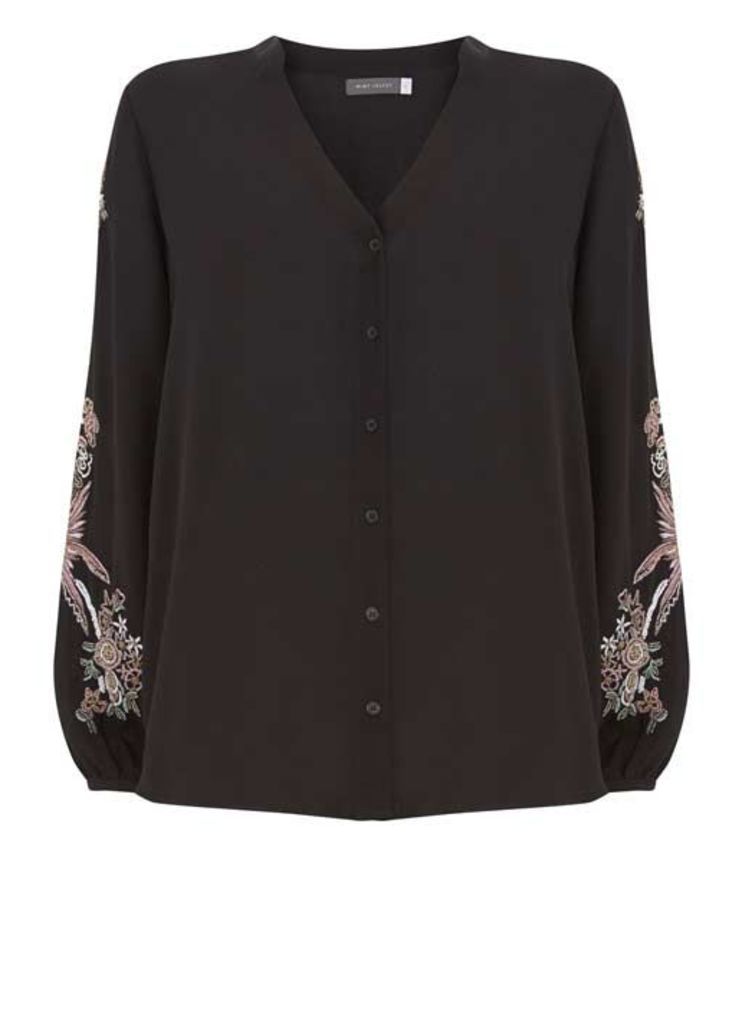 Black Embroidered Sleeve Blouse
