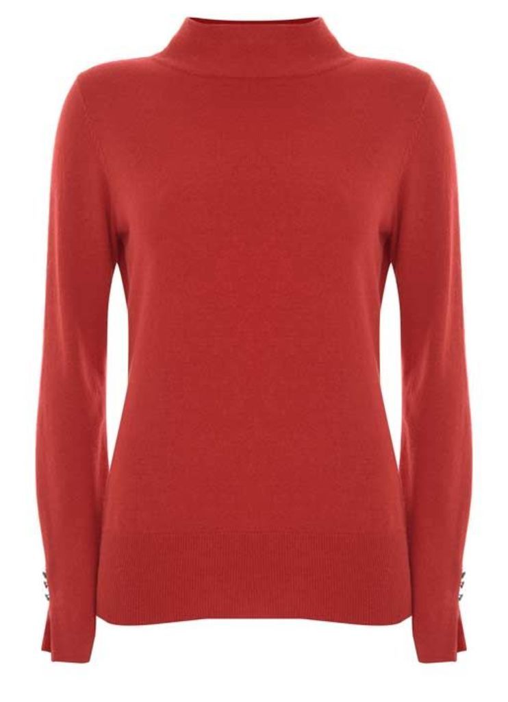 Red Funnel Neck Fitted Knit