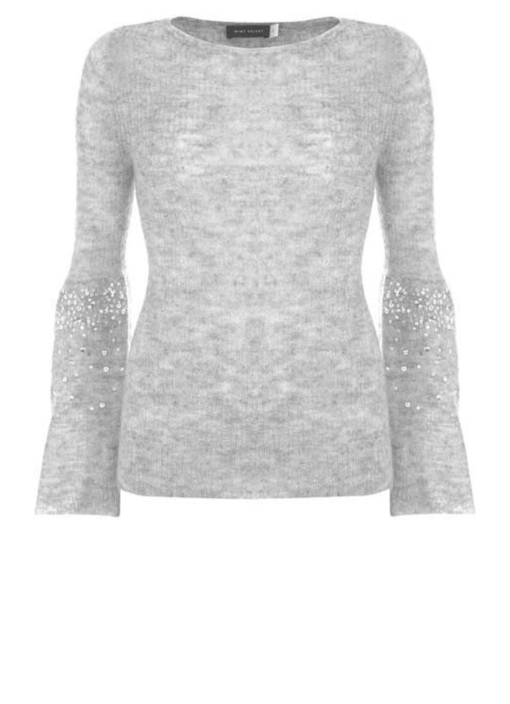 Silver Grey Sequin Sleeve Knit
