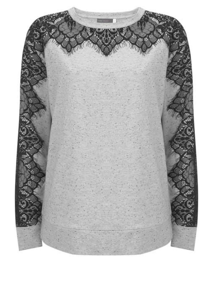 Silver Grey Lace Trim Sweatshirt