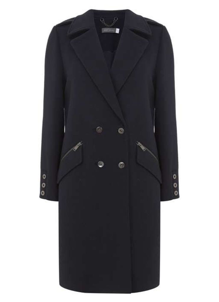 Navy Military Button Detail Coat