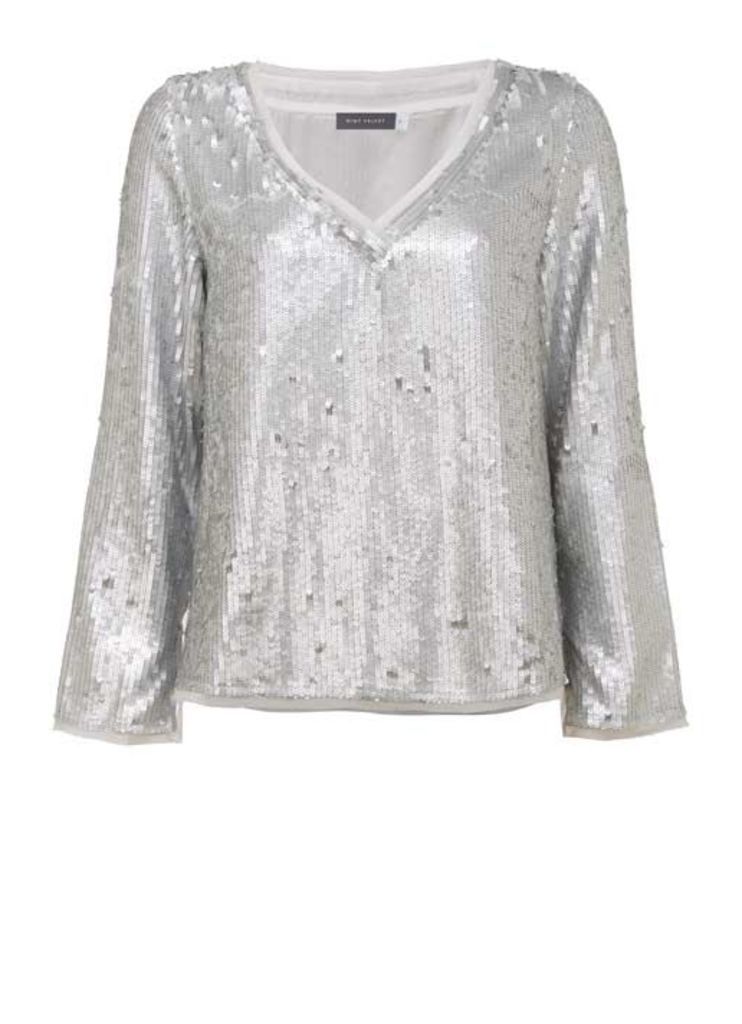 Silver All Over Sequin Top