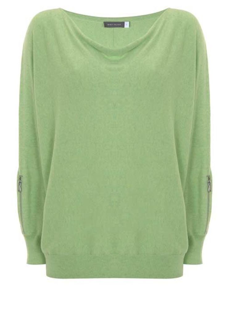 Lime Marl Zip Sleeve Batwing Knit