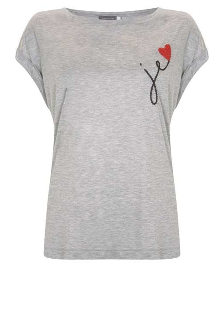 Grey Je Embroidered Heart Tee