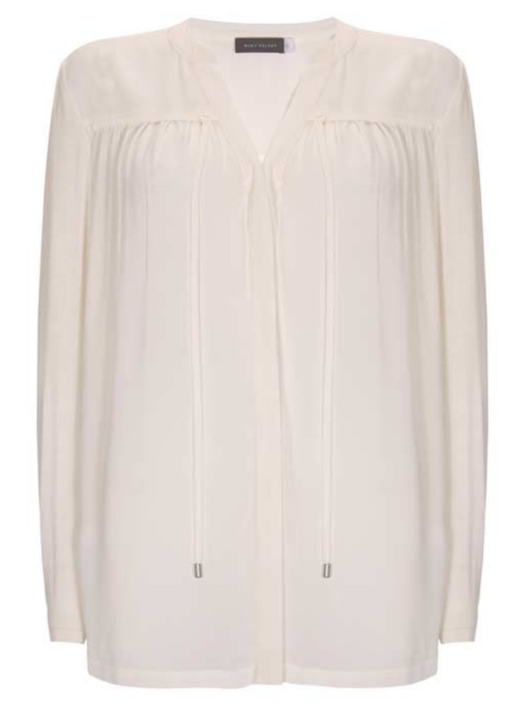 Ivory Ruched Tie Front Blouse